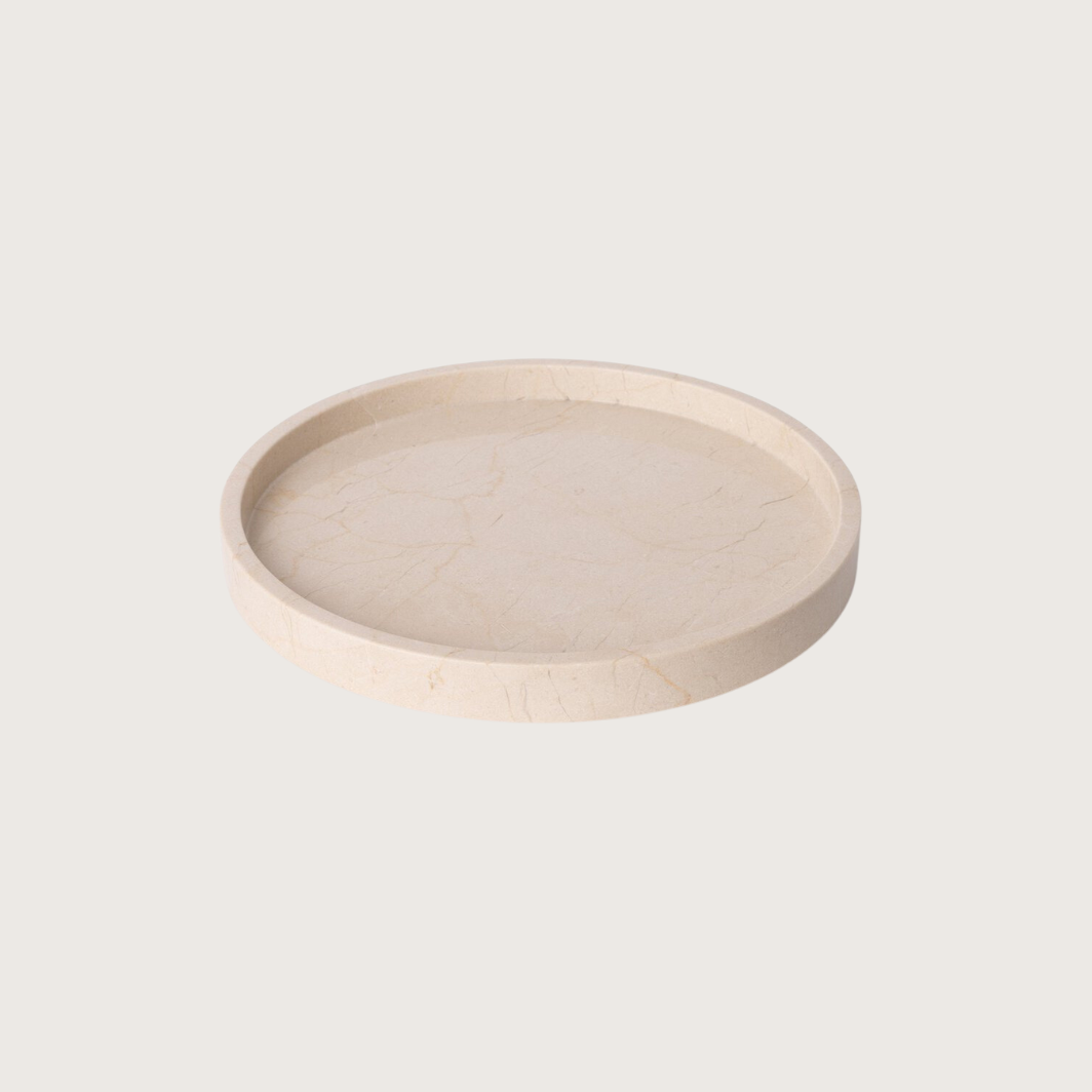 Beige ronde marmeren dienblad MILA