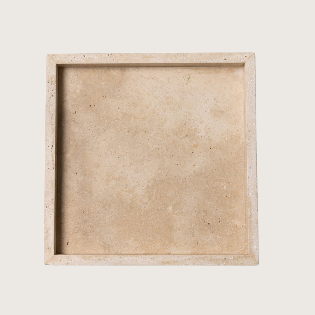 Beige vierkante travertine dienblad MASE