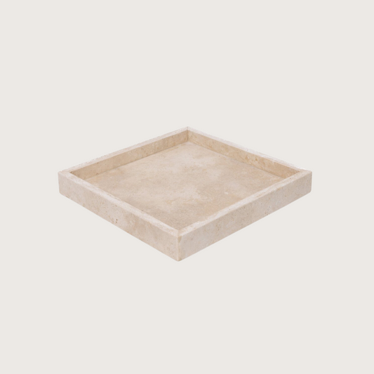 Beige vierkante travertine dienblad MASE